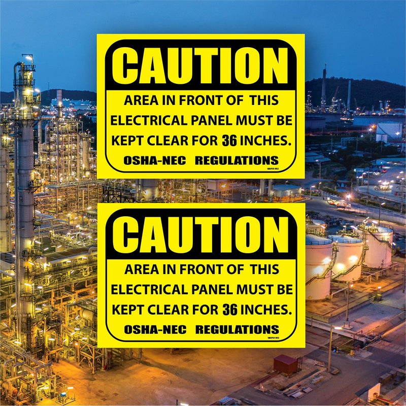 Wrapco (2 pack) Caution Area in Front of This Electrical Panel Must Be Kept Clear for 36 Inches Sign 7" x 10" self adhesive vinyl sticker decal - Image 2